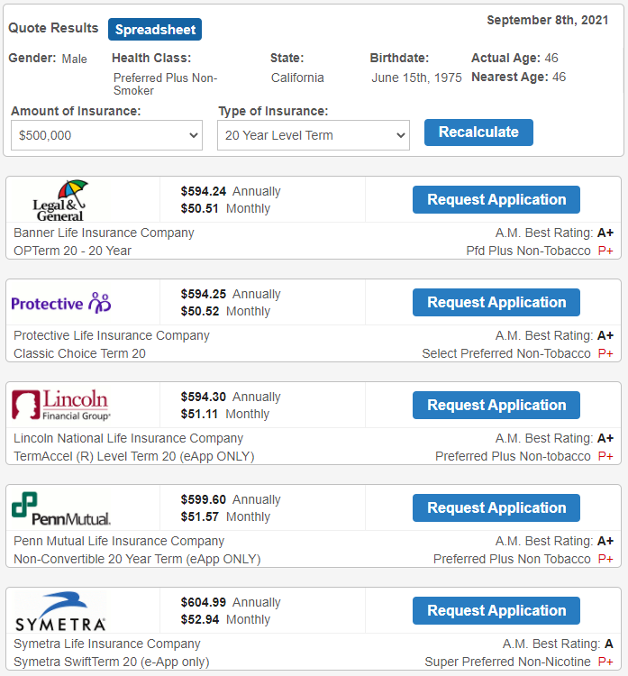 screenshot of Compulife Quote Software